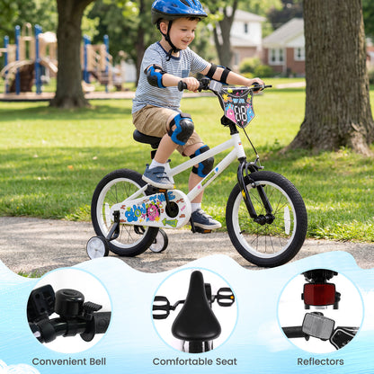 16 Inch Kids Bike with Training Wheels for Ages 4-7 Years Old White- Street Art Time, White Kids Bike at Gallery Canada