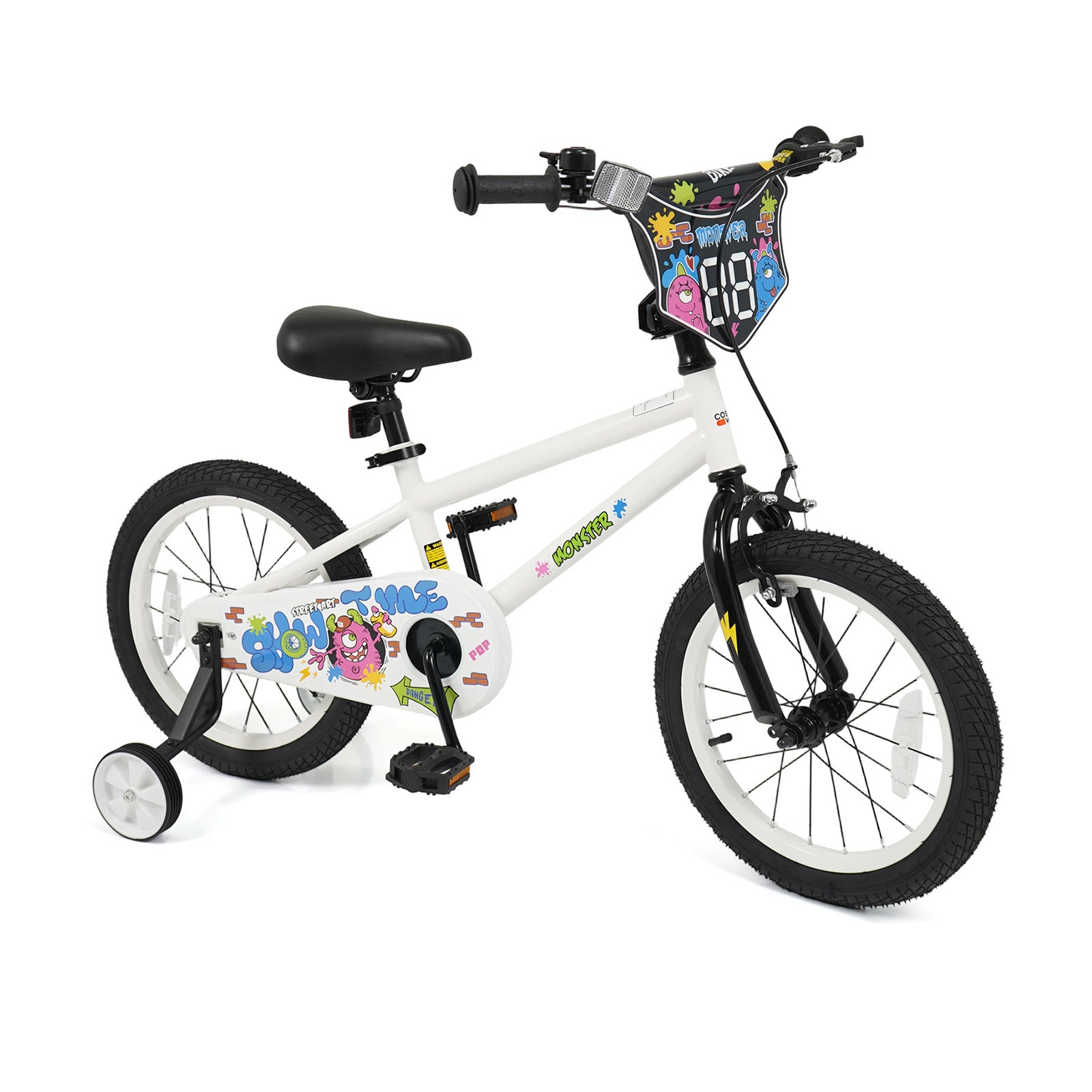 16 Inch Kids Bike with Training Wheels for Ages 4-7 Years Old White- Street Art Time, White Kids Bike White at Gallery Canada