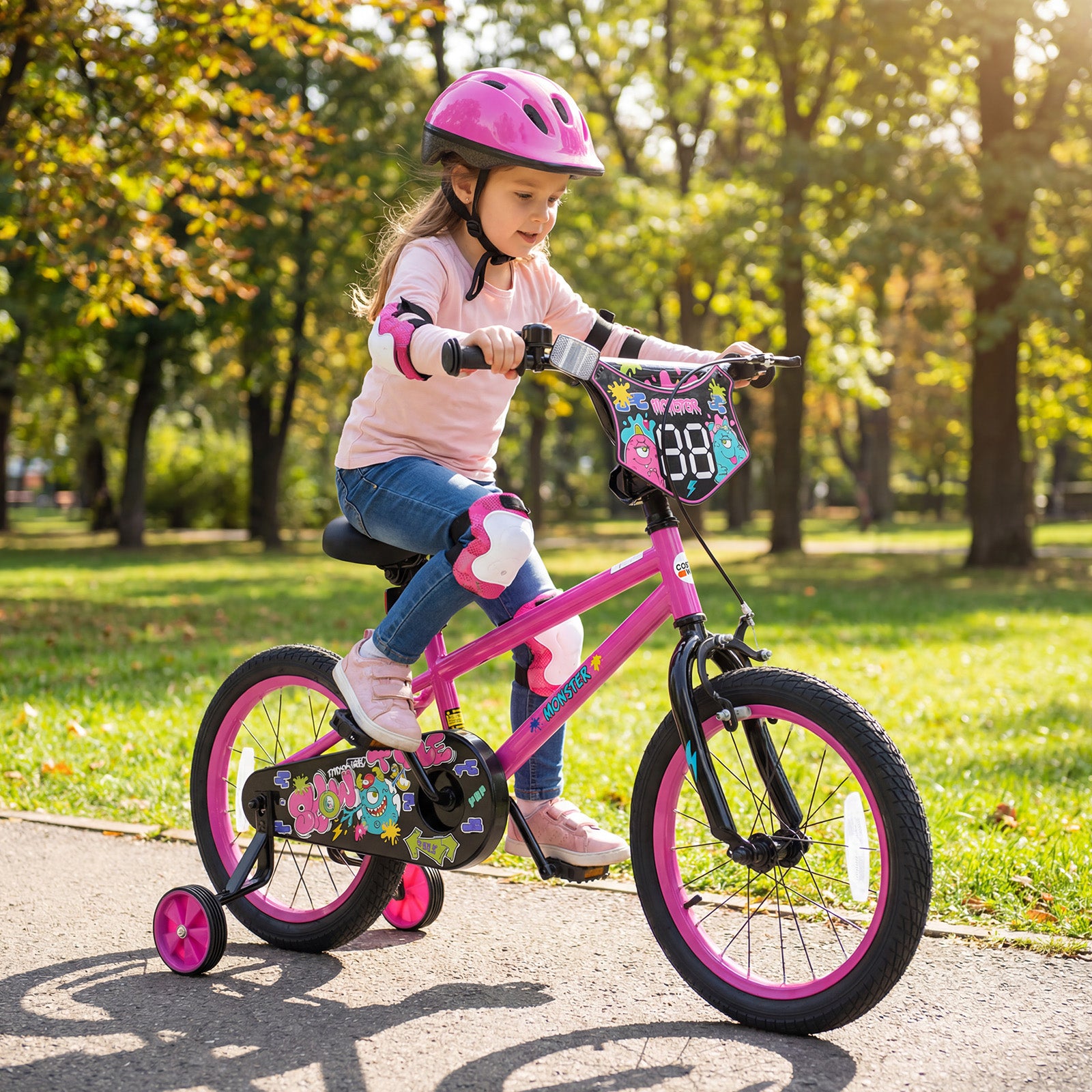 16 Inch Kids Bike with Training Wheels for Ages 4-7 Years Old Pink- Street Art Time, Pink Kids Bike at Gallery Canada