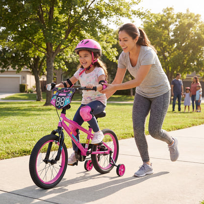 16 Inch Kids Bike with Training Wheels for Ages 4-7 Years Old Pink- Street Art Time, Pink Kids Bike at Gallery Canada