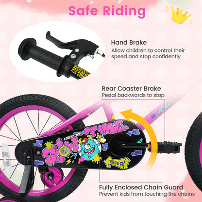 16 Inch Kids Bike with Training Wheels for Ages 4-7 Years Old Pink- Street Art Time, Pink Kids Bike at Gallery Canada