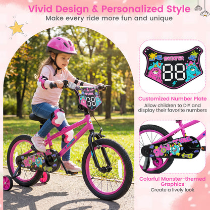 16 Inch Kids Bike with Training Wheels for Ages 4-7 Years Old Pink- Street Art Time, Pink Kids Bike at Gallery Canada