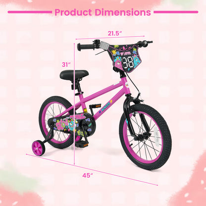 16 Inch Kids Bike with Training Wheels for Ages 4-7 Years Old Pink- Street Art Time, Pink Kids Bike at Gallery Canada