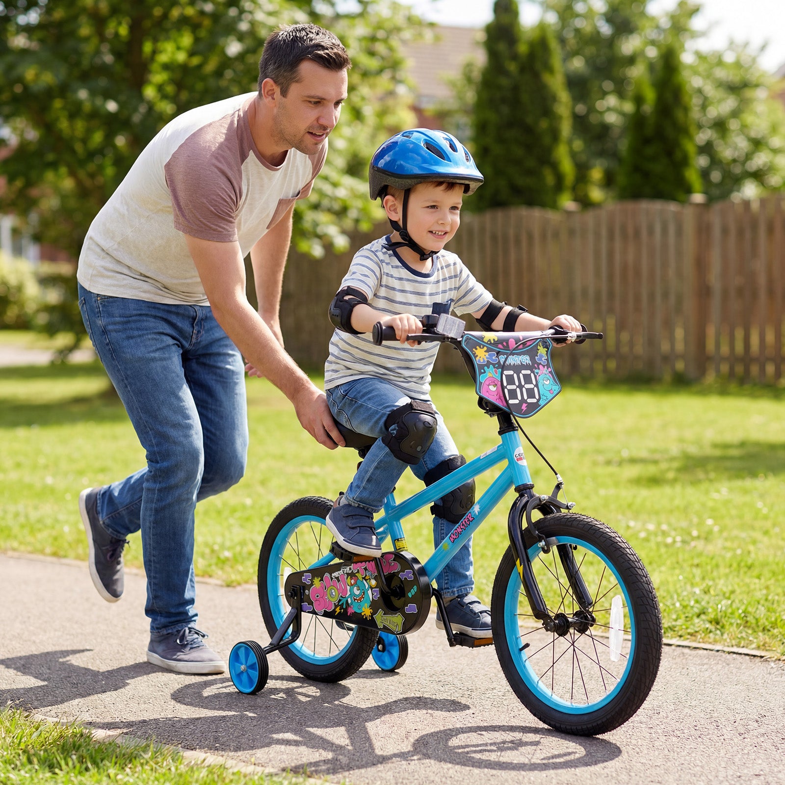 16 Inch Kids Bike with Training Wheels for Ages 4-7 Years Old Blue- Street Art Time, Blue Kids Bike at Gallery Canada