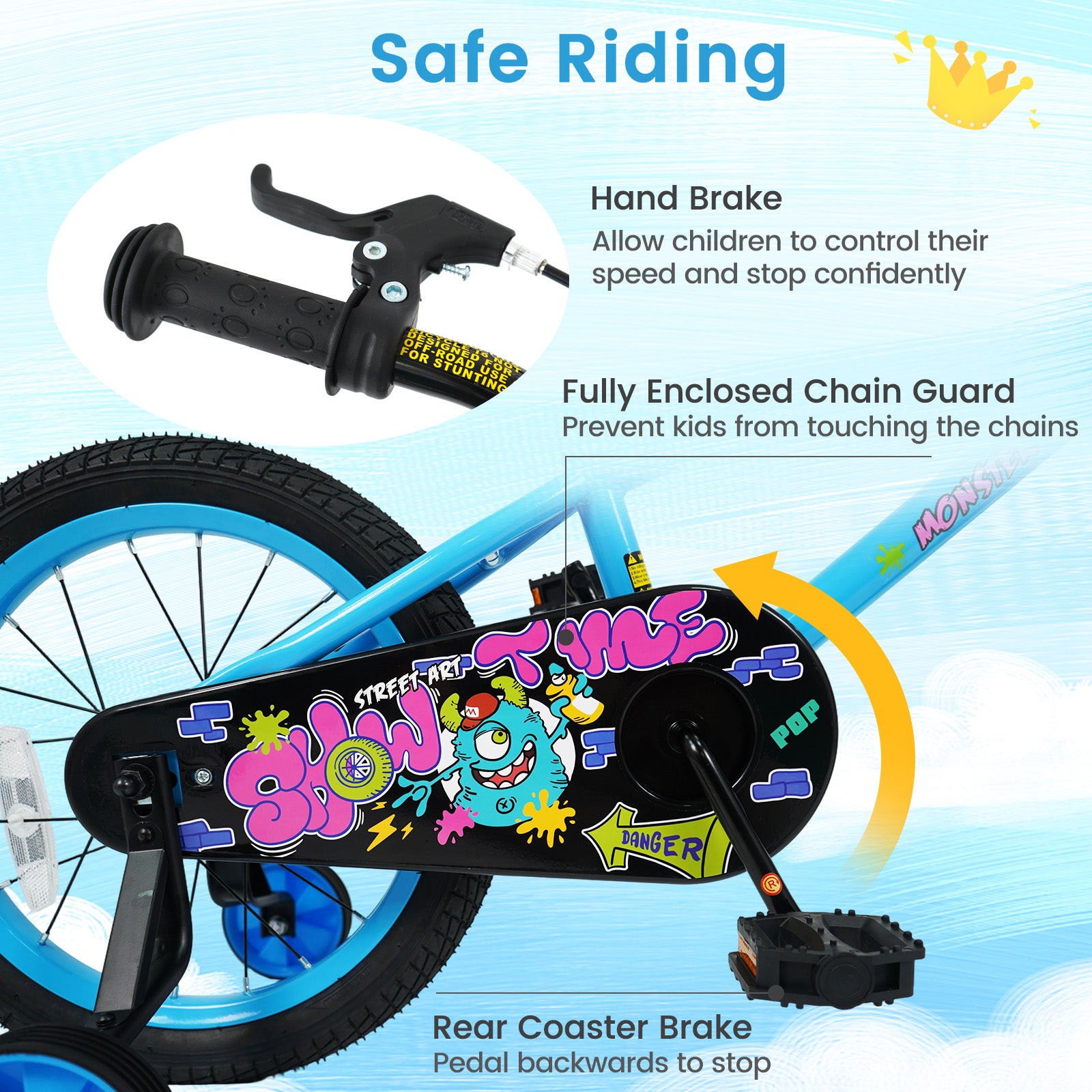 16 Inch Kids Bike with Training Wheels for Ages 4-7 Years Old Blue- Street Art Time, Blue Kids Bike at Gallery Canada