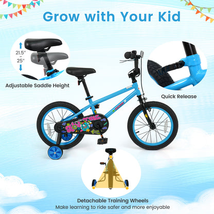16 Inch Kids Bike with Training Wheels for Ages 4-7 Years Old Blue- Street Art Time, Blue Kids Bike at Gallery Canada