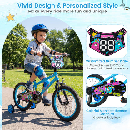 16 Inch Kids Bike with Training Wheels for Ages 4-7 Years Old Blue- Street Art Time, Blue Kids Bike at Gallery Canada