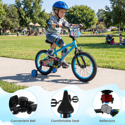16 Inch Kids Bike with Training Wheels for Ages 4-7 Years Old Blue- Street Art Time, Blue Kids Bike at Gallery Canada