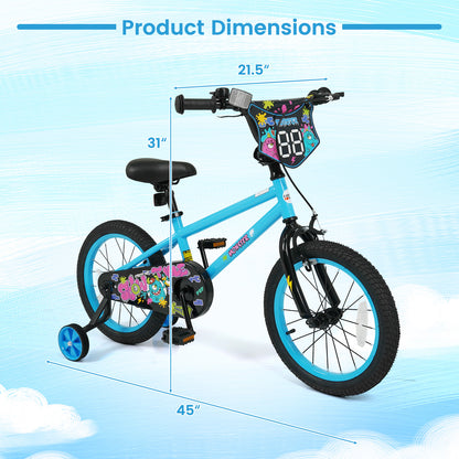 16 Inch Kids Bike with Training Wheels for Ages 4-7 Years Old Blue- Street Art Time, Blue Kids Bike at Gallery Canada