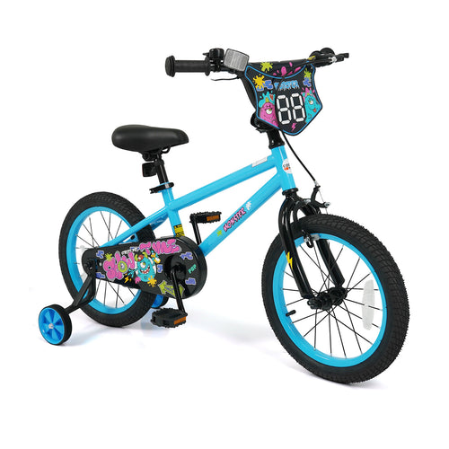 16 Inch Kids Bike with Training Wheels for Ages 4-7 Years Old Blue- Street Art Time, Blue