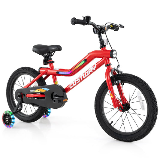 16 Inch Kids Bike With LED Lights, Adjustable Carbon Steel Bicycle, Red Kids Bike Red at Gallery Canada