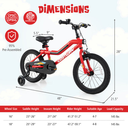 16 Inch Kids Bike With LED Lights, Adjustable Carbon Steel Bicycle, Red Kids Bike at Gallery Canada