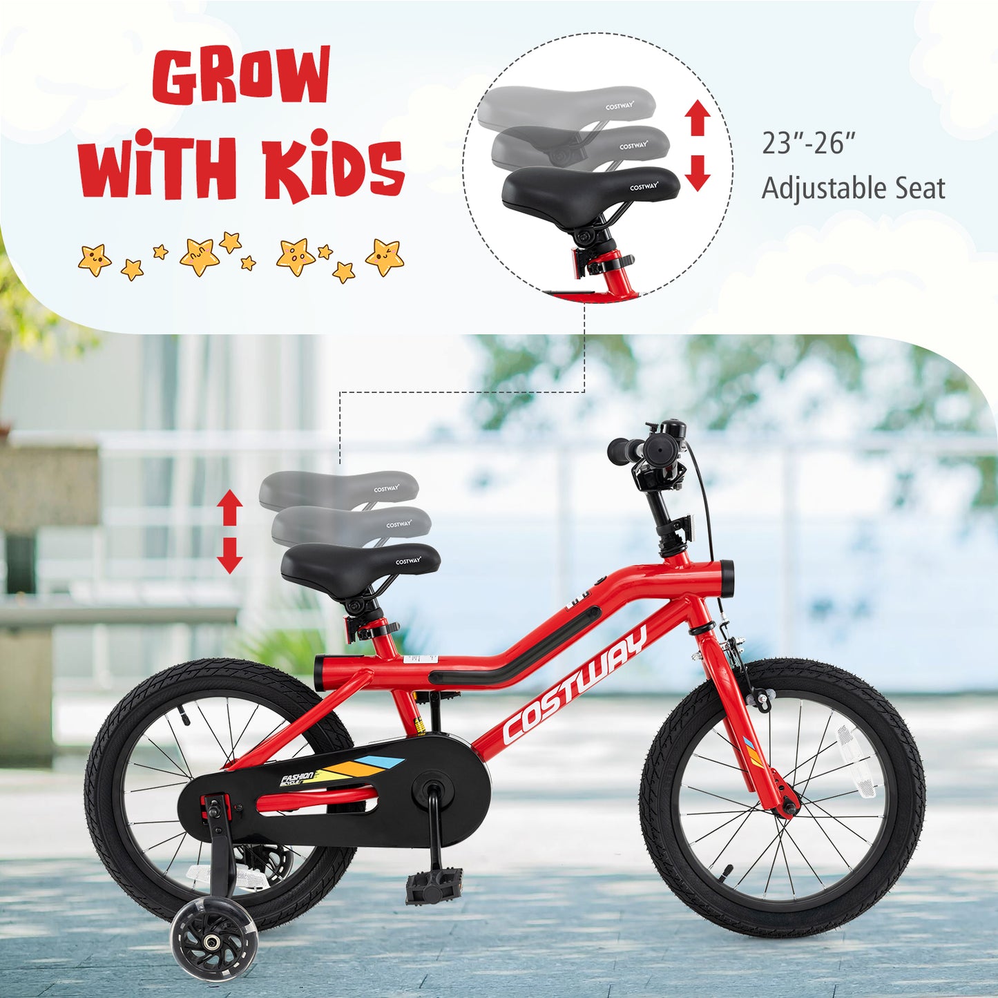 16 Inch Kids Bike With LED Lights, Adjustable Carbon Steel Bicycle, Red Kids Bike at Gallery Canada