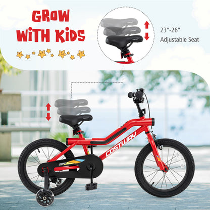 16 Inch Kids Bike With LED Lights, Adjustable Carbon Steel Bicycle, Red Kids Bike at Gallery Canada