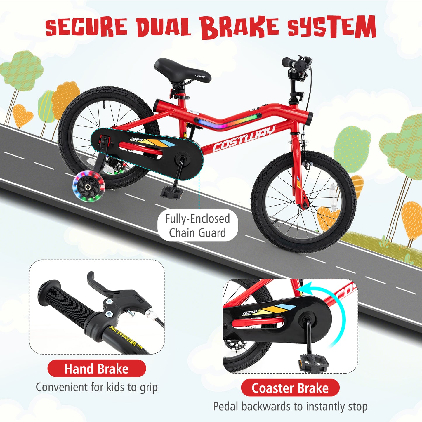 16 Inch Kids Bike With LED Lights, Adjustable Carbon Steel Bicycle, Red Kids Bike at Gallery Canada