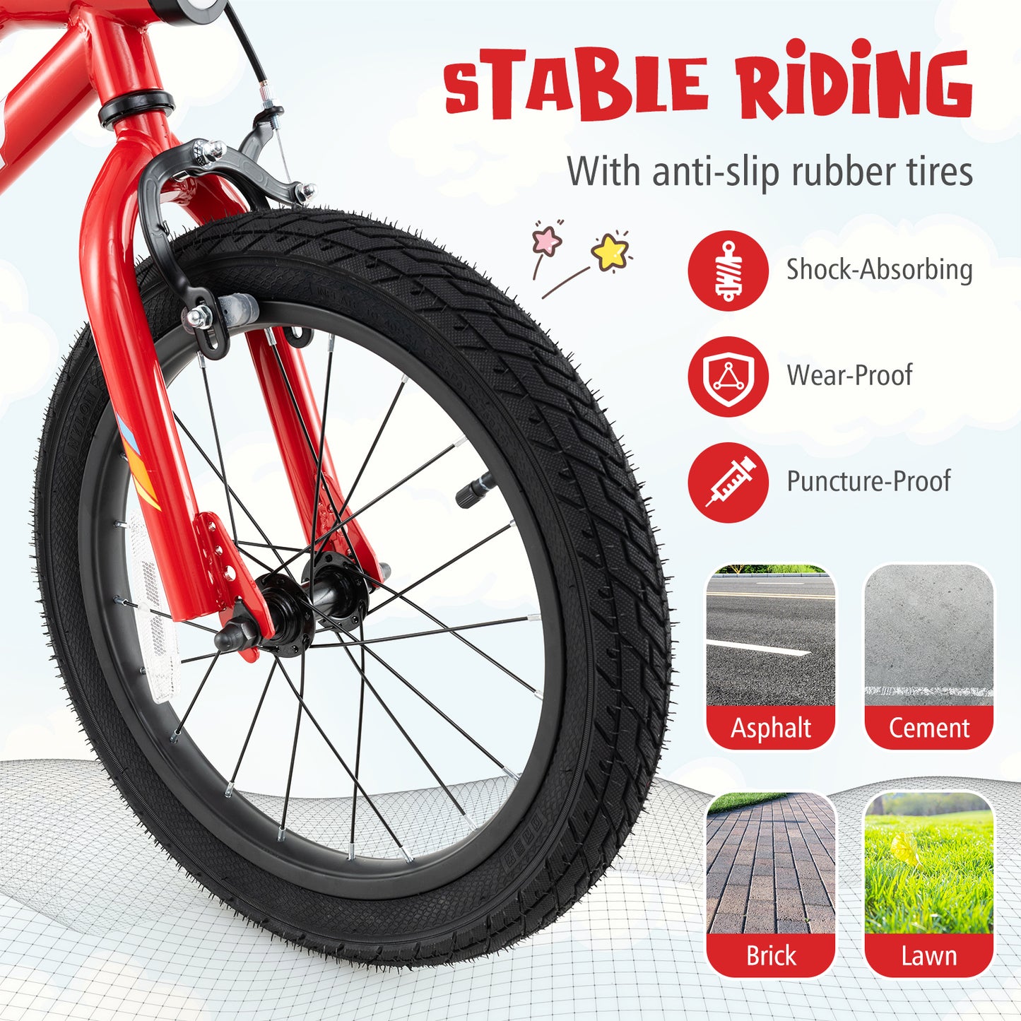 16 Inch Kids Bike With LED Lights, Adjustable Carbon Steel Bicycle, Red Kids Bike at Gallery Canada