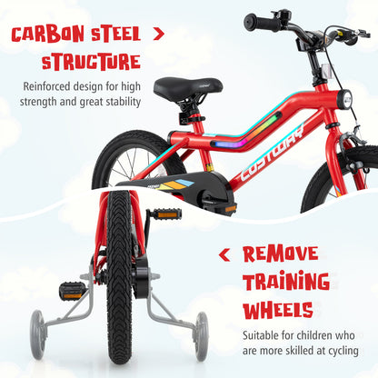 16 Inch Kids Bike With LED Lights, Adjustable Carbon Steel Bicycle, Red Kids Bike at Gallery Canada