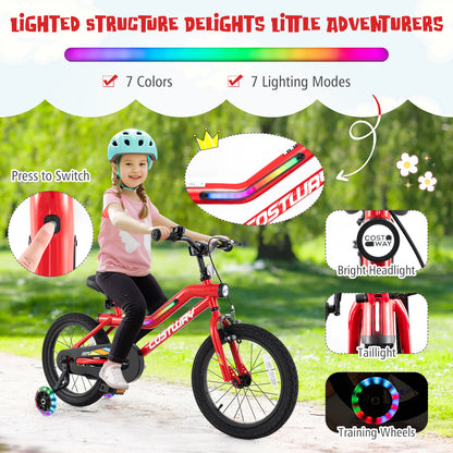 16 Inch Kids Bike With LED Lights, Adjustable Carbon Steel Bicycle, Red Kids Bike at Gallery Canada