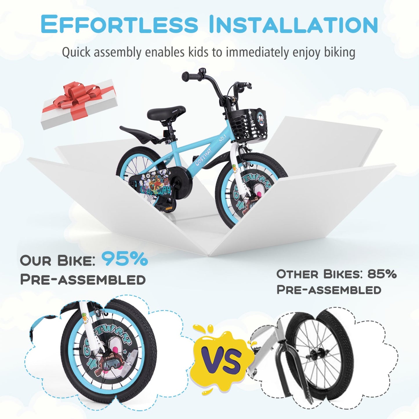 Vélo pour enfants 16 pouces, guidon et selle réglables, bleu