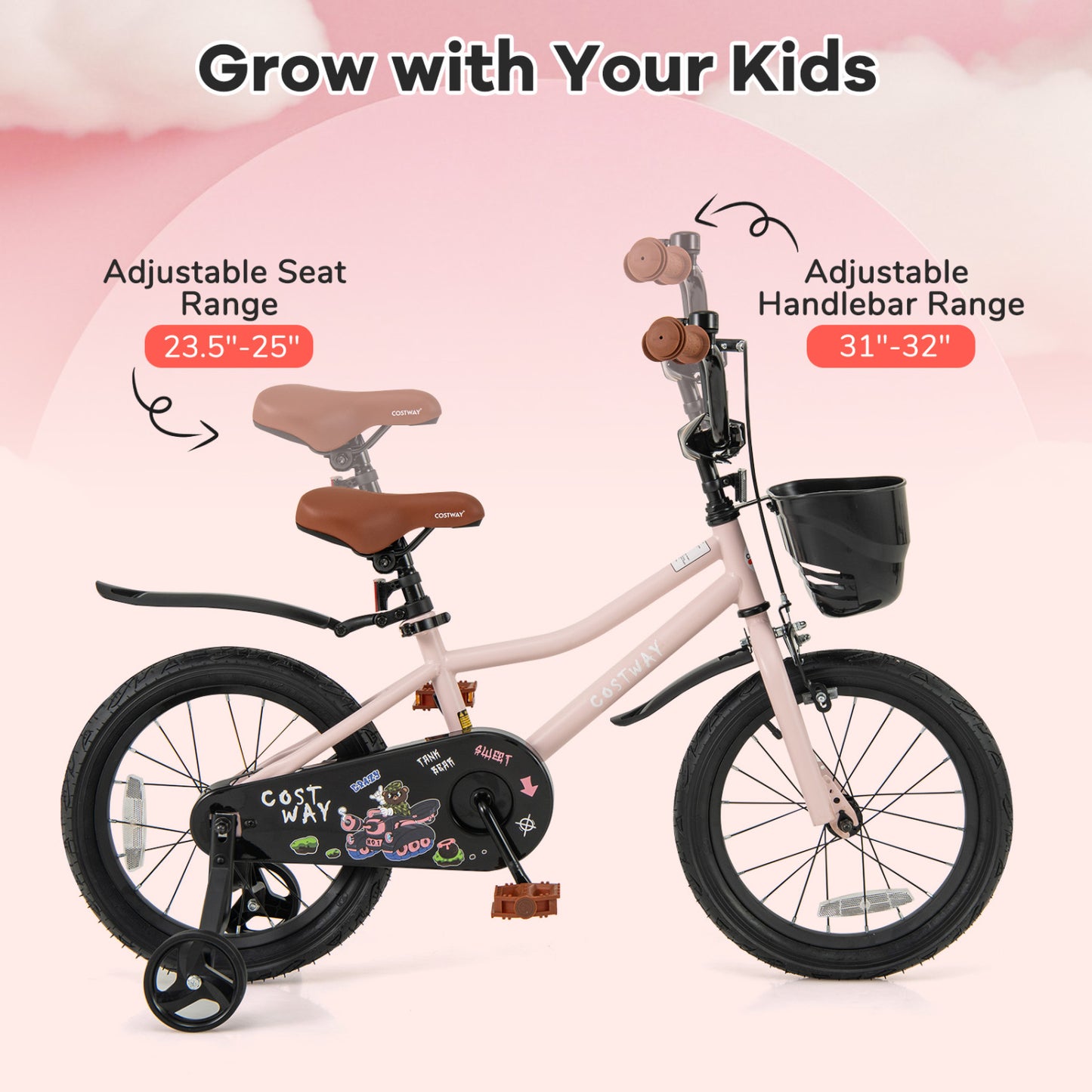 16-Inch Kids Bike With Basket, Adjustable Handlebar, For 4-7 Years, Pink Kids Bike at Gallery Canada