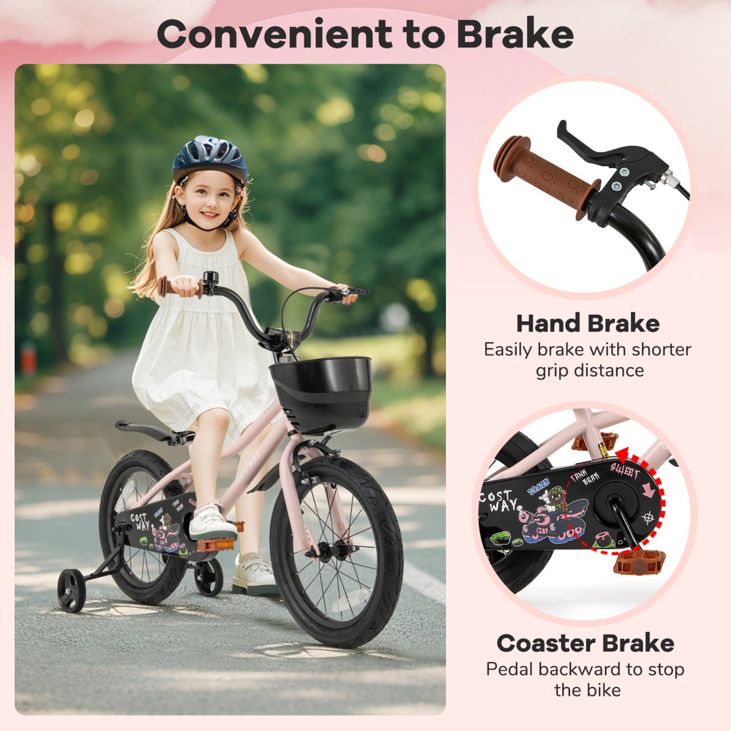 16-Inch Kids Bike With Basket, Adjustable Handlebar, For 4-7 Years, Pink Kids Bike at Gallery Canada