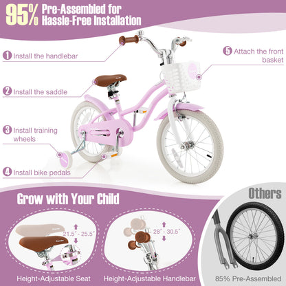 16 Inch Kids Bike, Front Handbrake, Training Wheels, Purple Kids Bike at Gallery Canada