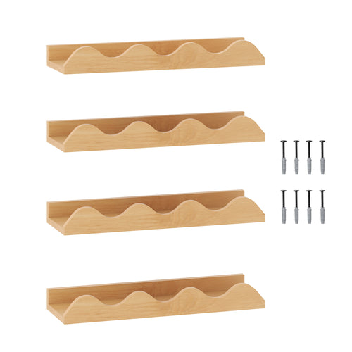 16 Inch Kids Bookshelf Set, 4 Floating Nursery Shelves, Natural