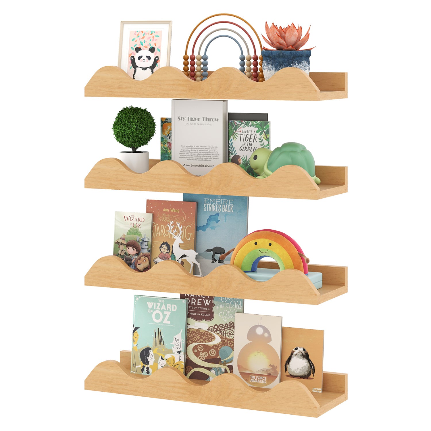 16 Inch Kids Bookshelf Set, 4 Floating Nursery Shelves, Natural Bookcases at Gallery Canada
