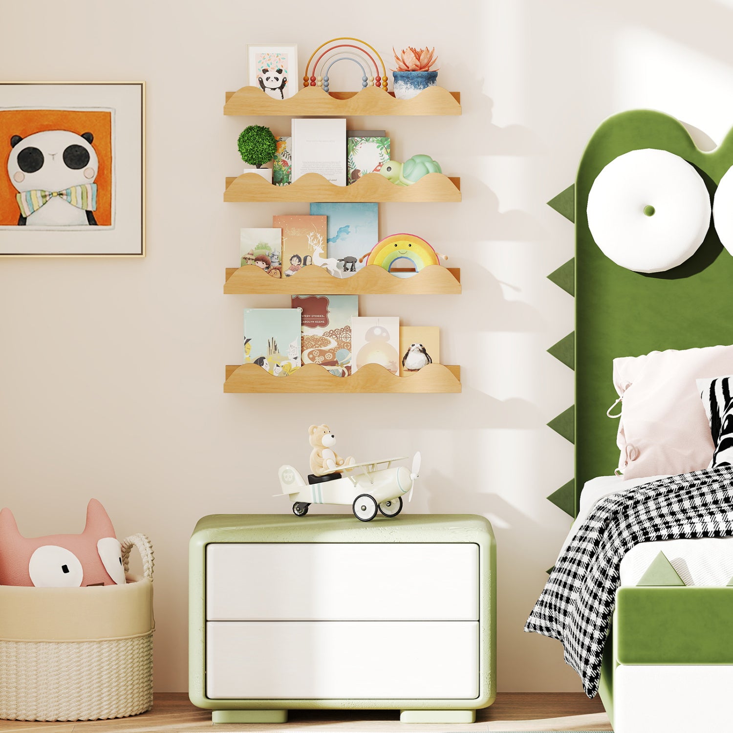 16 Inch Kids Bookshelf Set, 4 Floating Nursery Shelves, Natural Bookcases at Gallery Canada