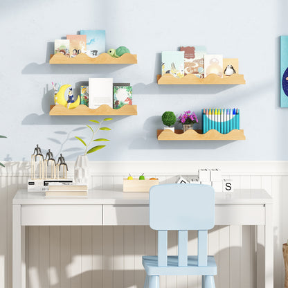 16 Inch Kids Bookshelf Set, 4 Floating Nursery Shelves, Natural Bookcases at Gallery Canada