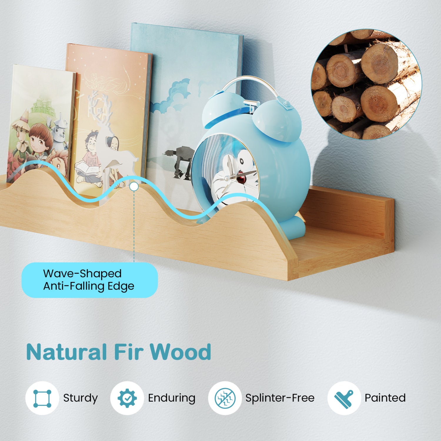 16 Inch Kids Bookshelf Set, 4 Floating Nursery Shelves, Natural Bookcases at Gallery Canada