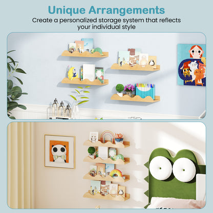 16 Inch Kids Bookshelf Set, 4 Floating Nursery Shelves, Natural Bookcases at Gallery Canada