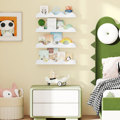 16 Inch Kids Bookshelf Set of 4 Floating Nursery Book Shelves for Decoration Book Toy Storage, White