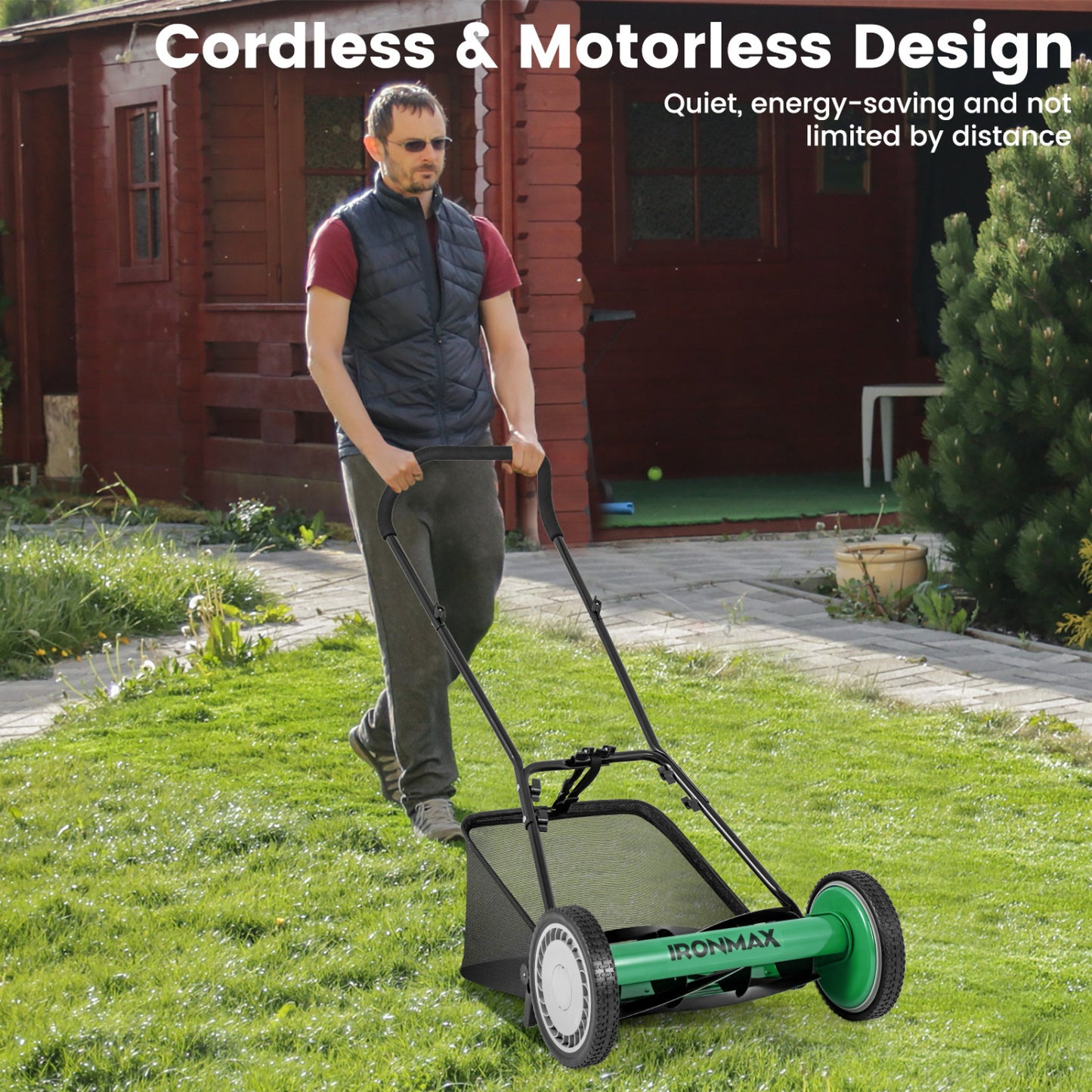16 Inch Push Lawn Mower, 5 Steel Blades, Grass Catcher Bag, Green Lawn Care Tools at Gallery Canada