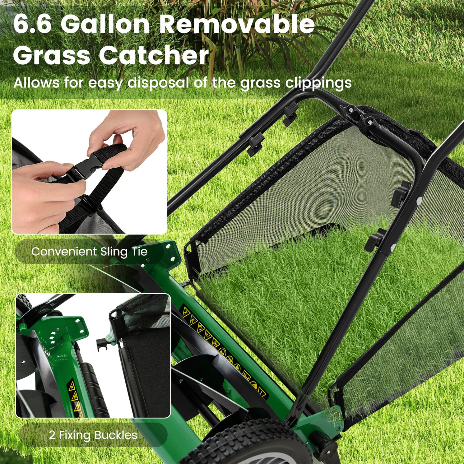 16 Inch Push Lawn Mower, 5 Steel Blades, Grass Catcher Bag, Green Lawn Care Tools at Gallery Canada