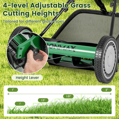 16 Inch Push Lawn Mower, 5 Steel Blades, Grass Catcher Bag, Green Lawn Care Tools at Gallery Canada