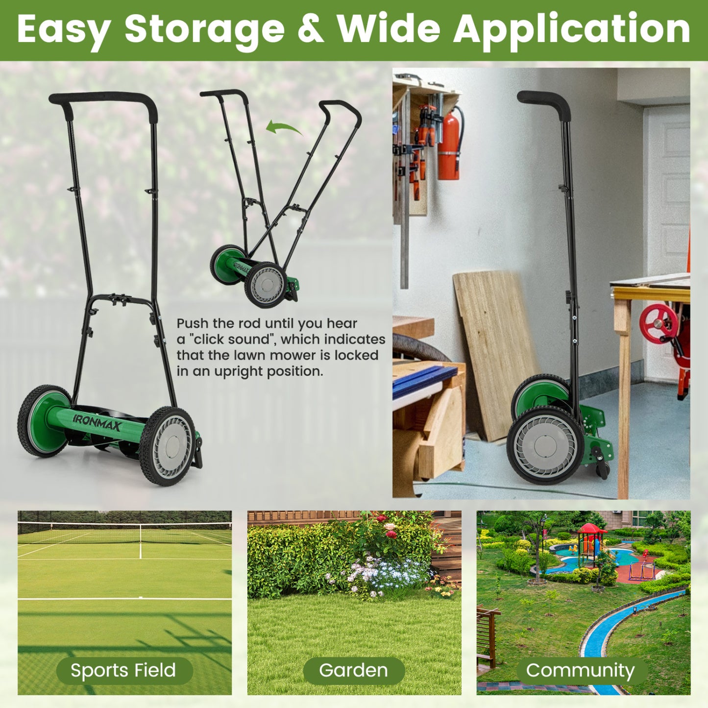 16 Inch Push Lawn Mower, 5 Steel Blades, Grass Catcher Bag, Green Lawn Care Tools at Gallery Canada