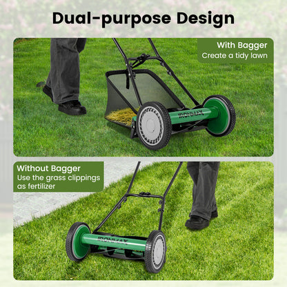 16 Inch Push Lawn Mower, 5 Steel Blades, Grass Catcher Bag, Green Lawn Care Tools at Gallery Canada