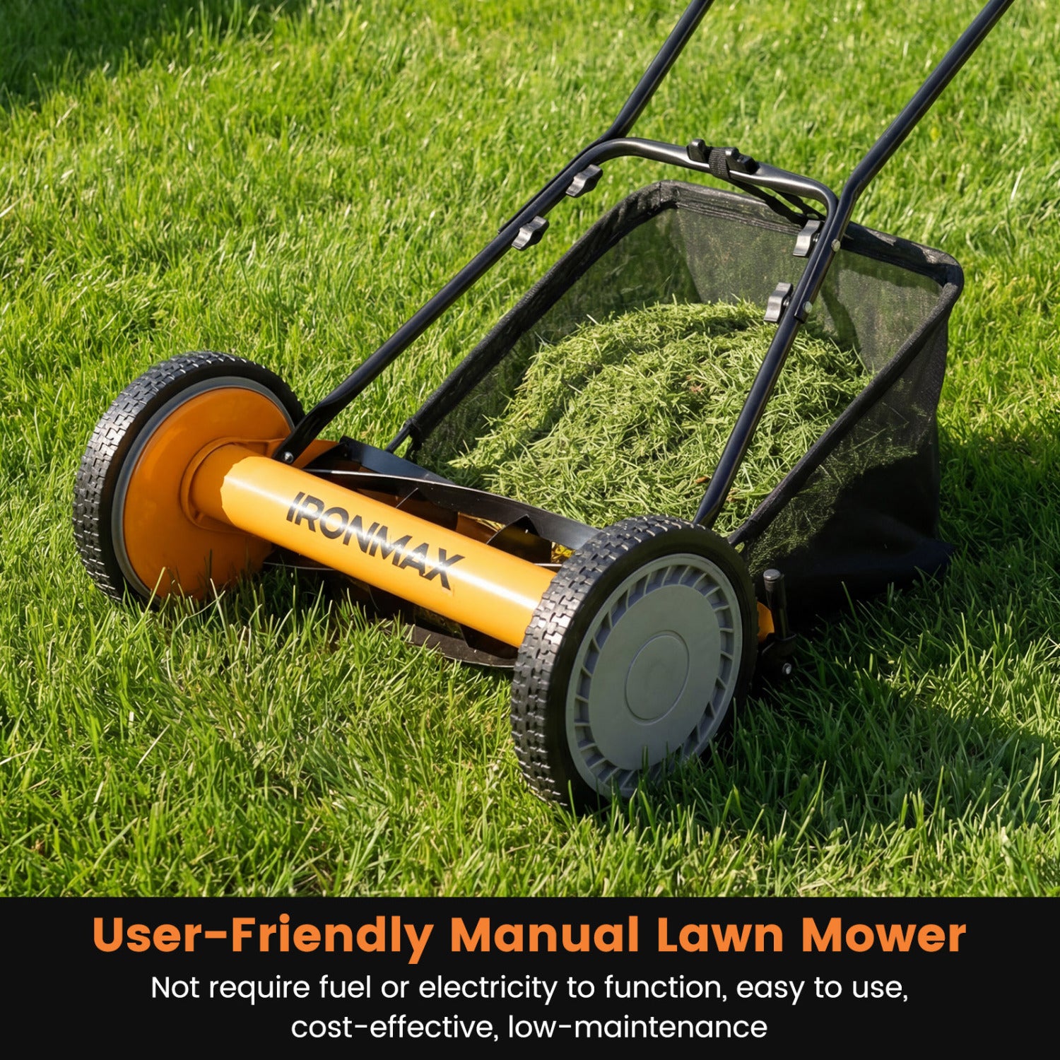 16 Inch Push Lawn Mower, 5 Steel Blades, Grass Catcher Bag, Orange Lawn Care Tools at Gallery Canada