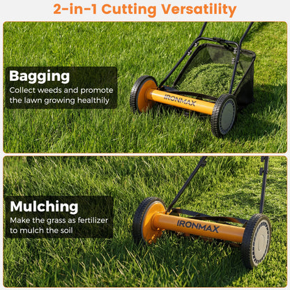 16 Inch Push Lawn Mower, 5 Steel Blades, Grass Catcher Bag, Orange Lawn Care Tools at Gallery Canada