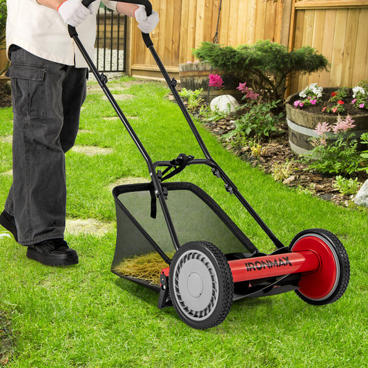 16 Inch Push Lawn Mower, 5 Steel Blades, Grass Catcher Bag, Red Lawn Care Tools Red at Gallery Canada