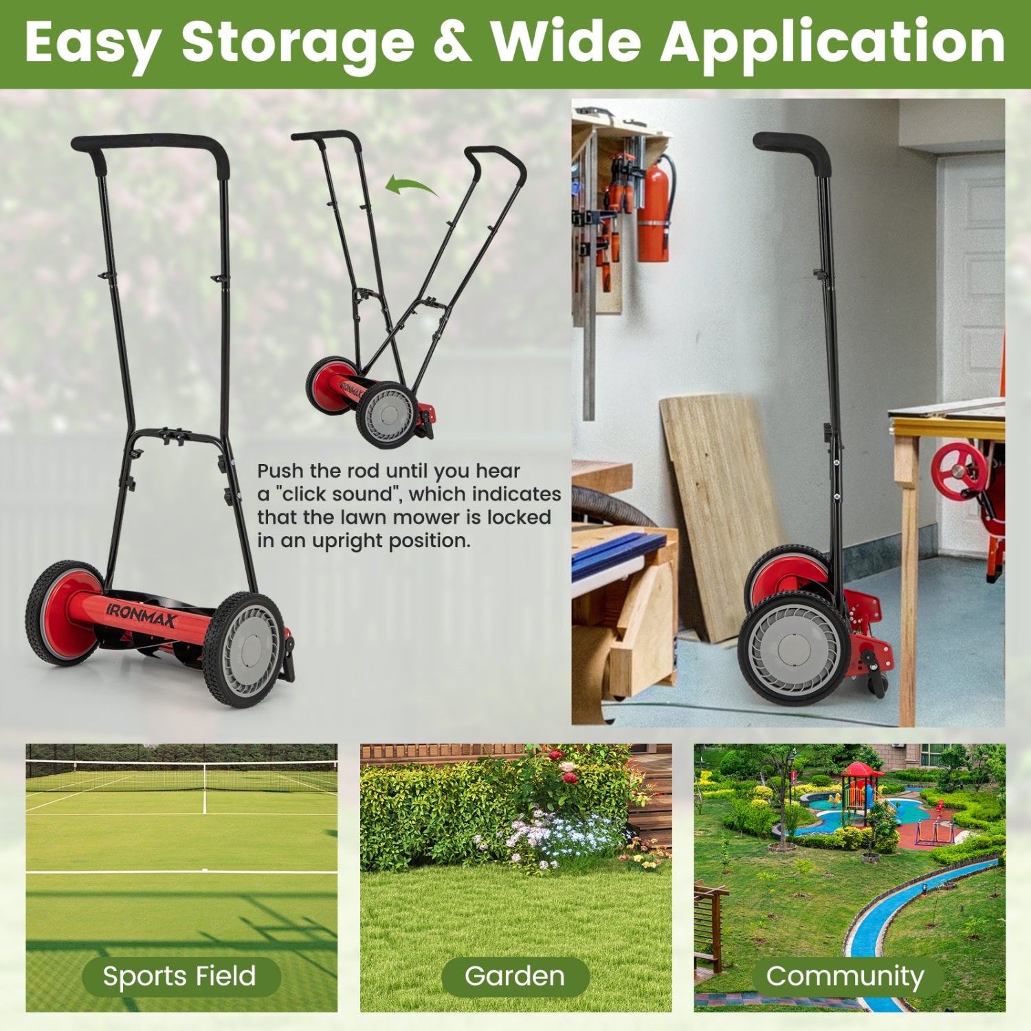 16 Inch Push Lawn Mower, 5 Steel Blades, Grass Catcher Bag, Red Lawn Care Tools at Gallery Canada