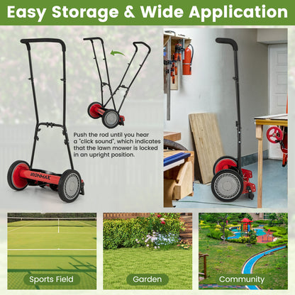 16 Inch Push Lawn Mower, 5 Steel Blades, Grass Catcher Bag, Red Lawn Care Tools at Gallery Canada