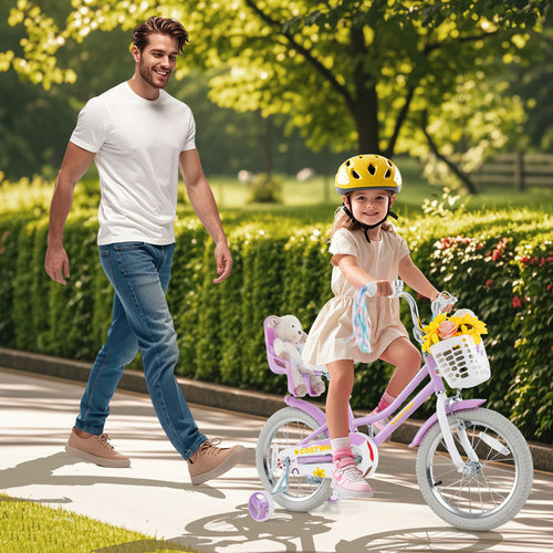 16 Inch Girls Bike, Doll Seat And Streamers, For Children 4-7 Years, Purple