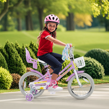 16 Inch Girls Bike, Doll Seat And Streamers, For Children 4-7 Years, Purple