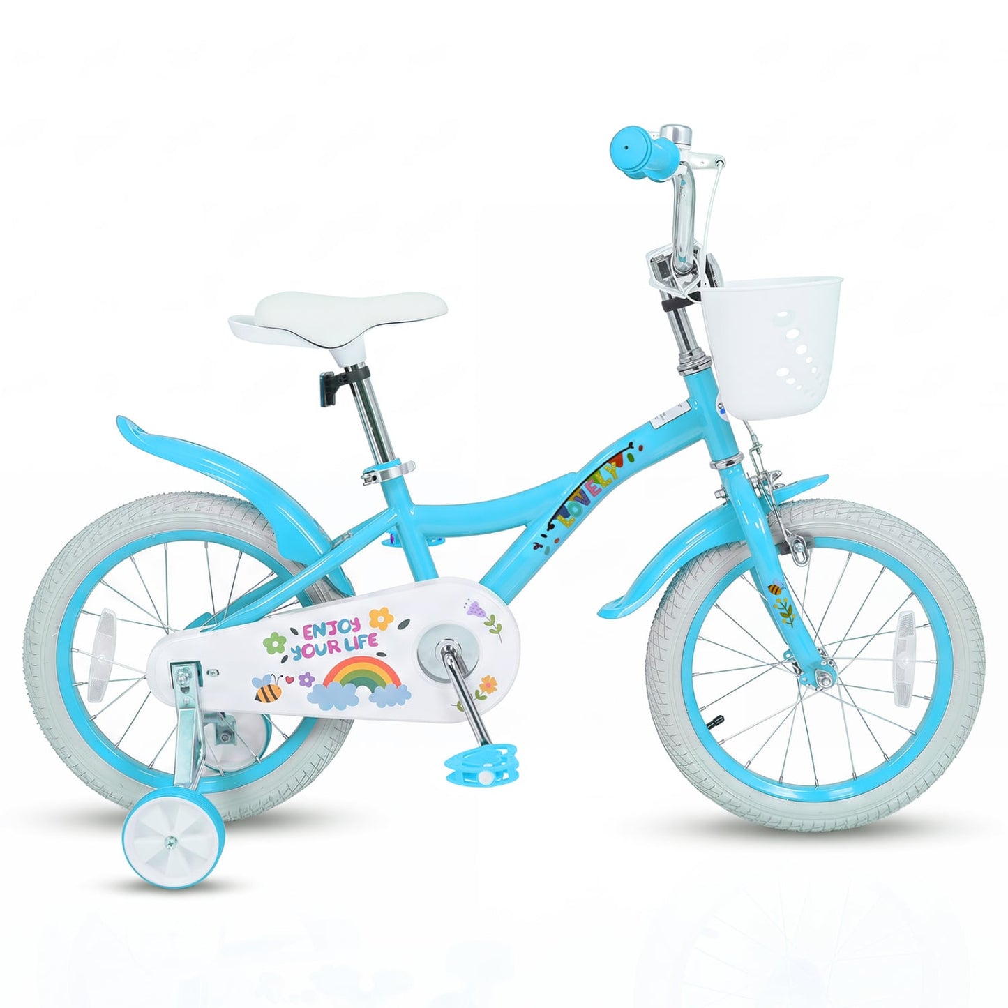 16 Inches Girls Bike for 4-7 Years Old with Training Wheels and Basket Spring Party Blue, Blue
