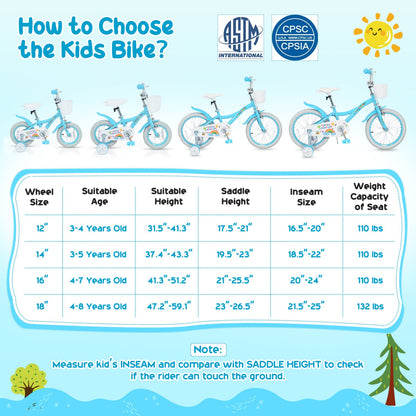 16 Inches Girls Bike for 4-7 Years Old with Training Wheels and Basket Spring Party Blue, Blue