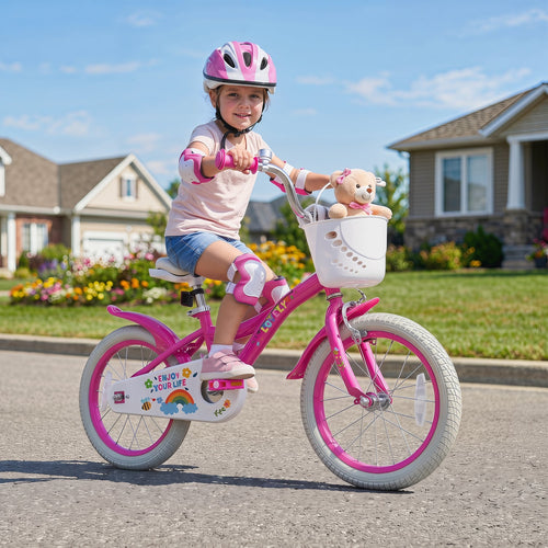 16 Inch Girls Bike for Ages 4-7, with Basket, Pink
