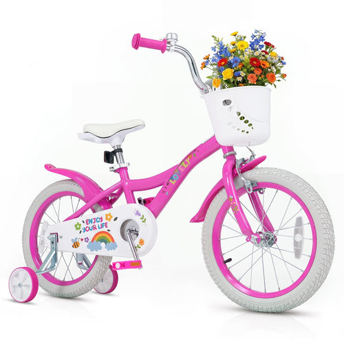 16 Inch Girls Bike for Ages 4-7, with Basket, Pink