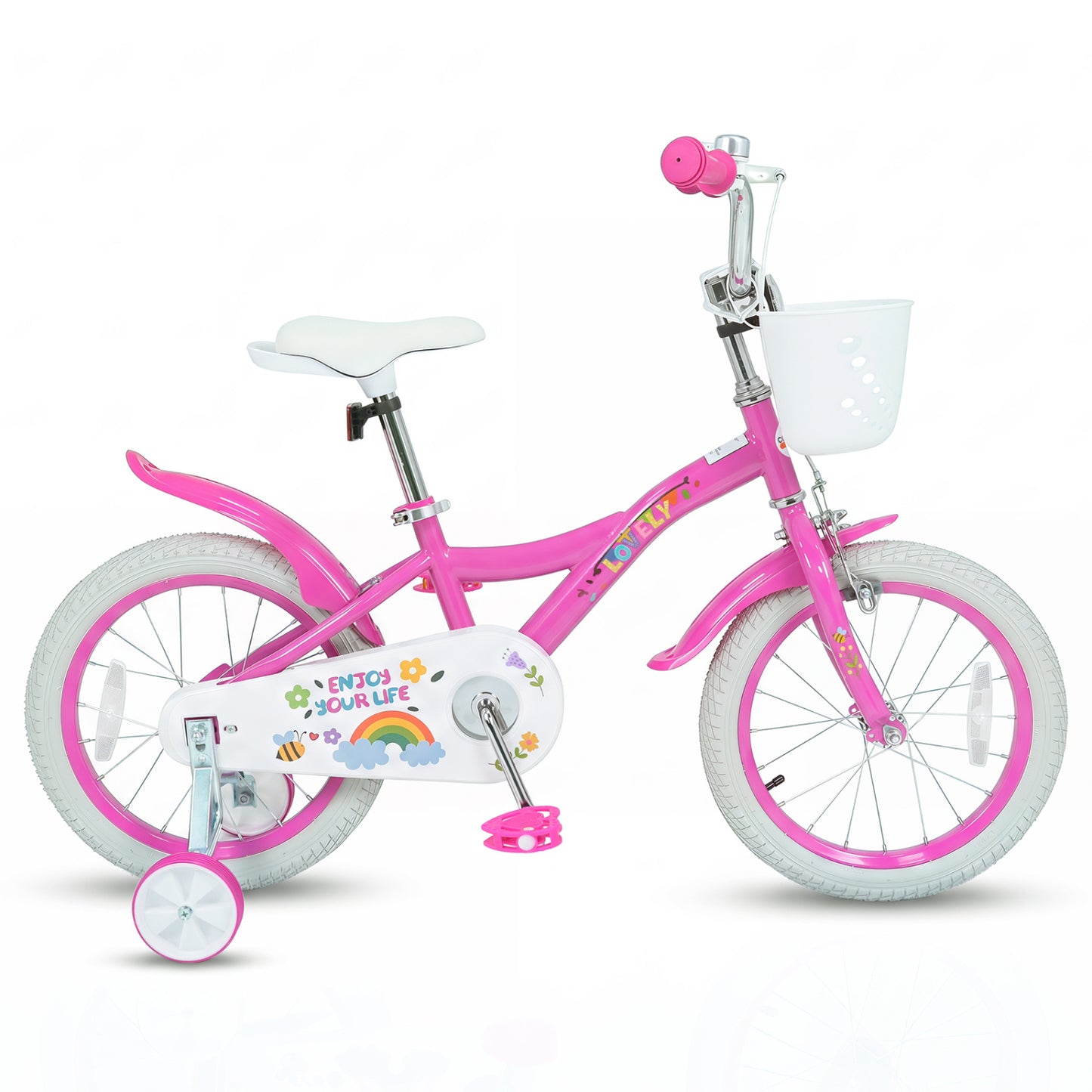 Vélo de fille 16 pouces pour les 4-7 ans, avec panier, rose